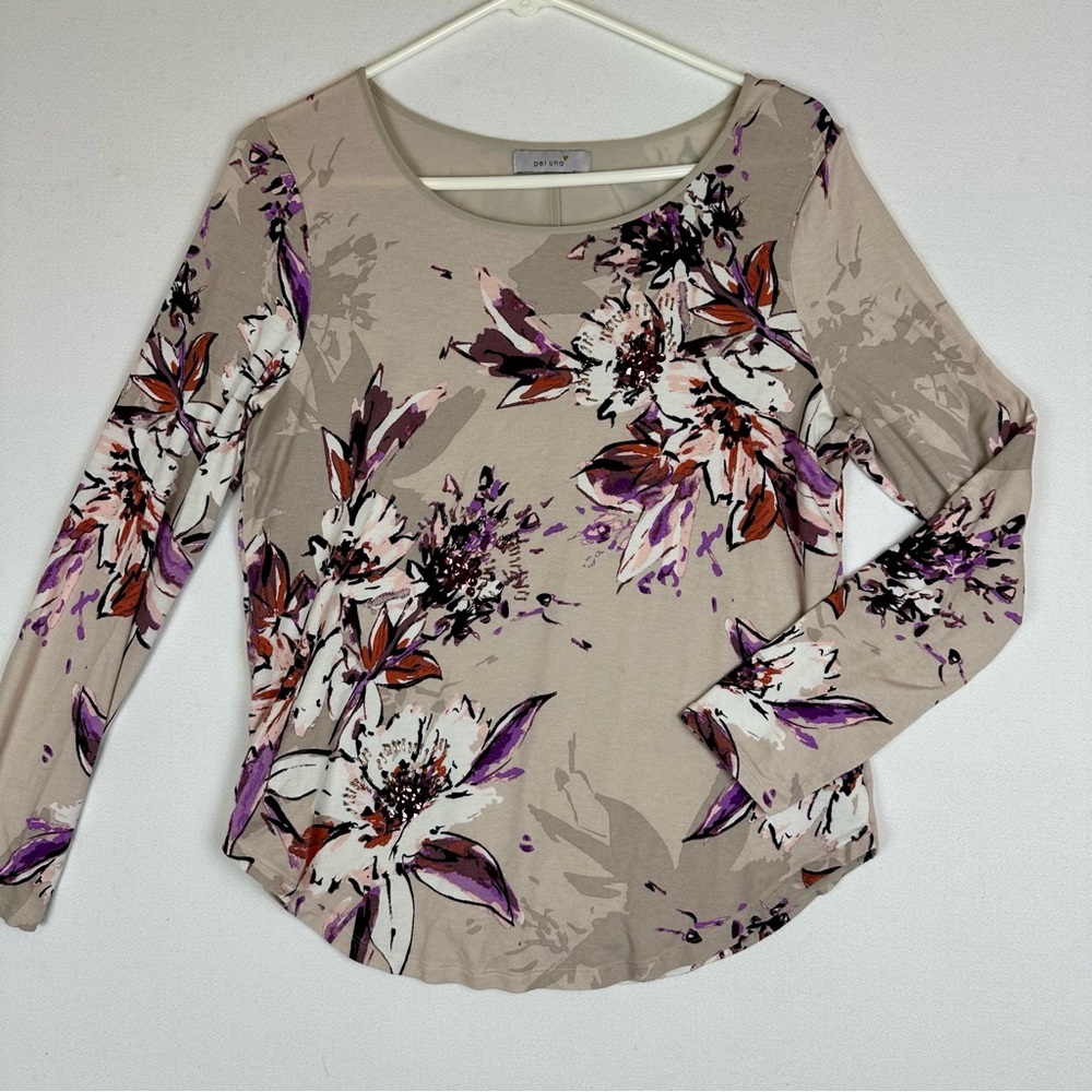 Per una Floral with Beading Knit Top Stretch